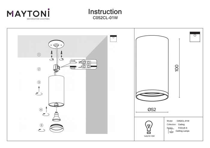 Plafonieră FOCUS S, Aluminiu Alb, 10W, MAYTONI C052CL-01W [3]