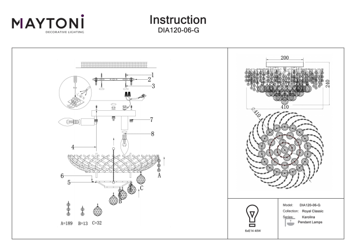 Plafonieră Karolina, Metal Auriu, 40W, MAYTONI DIA120-06-G [2]