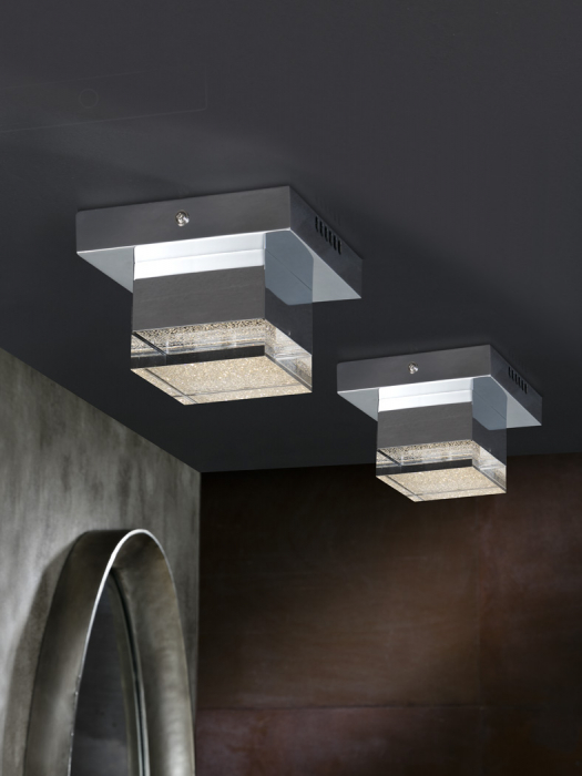 Plafoniera LED crom patrata Aiko, din metal si acril partial texturat, 475168 - Schuller [3]