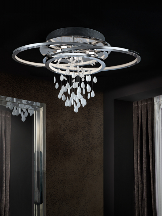 Plafoniera LED dimabila lux crom Eskia 3 inele crom, elemente cristal alb cu margini transparente, 696318 - Schuller [2]