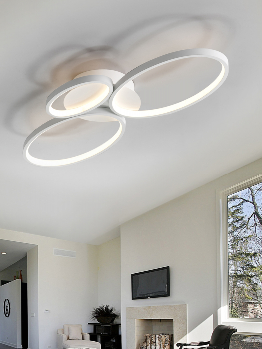 Plafoniera LED premium alba Kerim, design modern, 3 inele metal si acril, 518394 - Schuller [3]