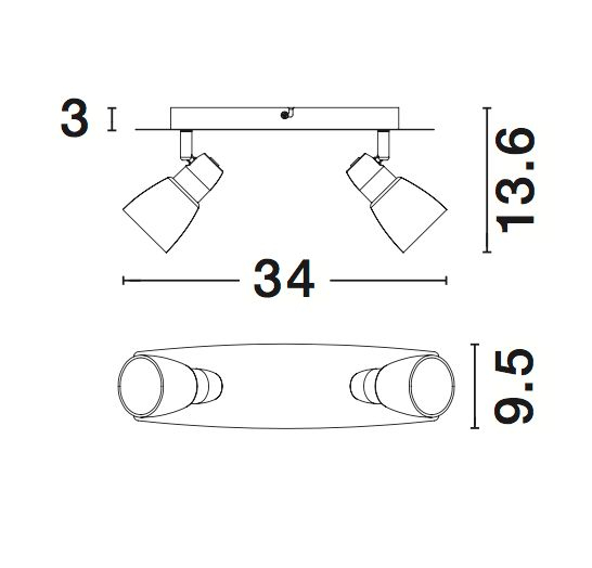 Plafoniera liniara maro cu 2 spoturi Berto, baza din metal, abajururi de sticla, 770002 - Novaluce [3]