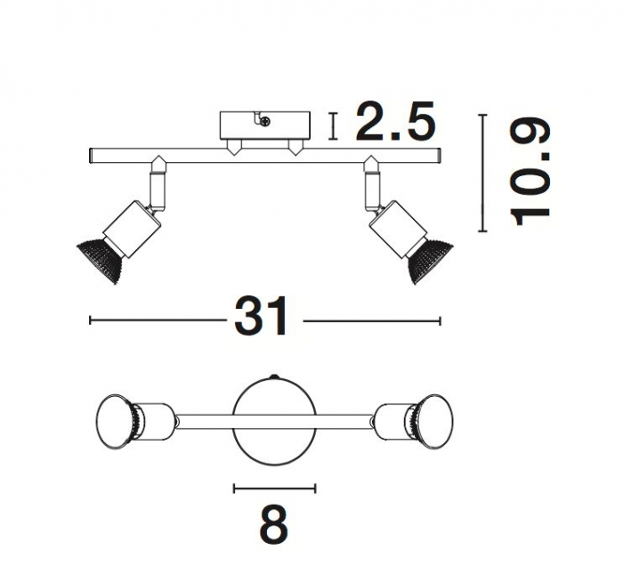 Plafoniera liniara nichel/cupru/negru/auriu/alb/maro cu 2/3/4 spoturi LED Marila, din metal, 661002 - Novaluce [6]