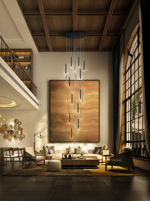 Plafoniera lux 25 pendule negre si aurii LED dimabil Kimber Ø90 cm 500 cm h max, 373968G - Schuller [2]
