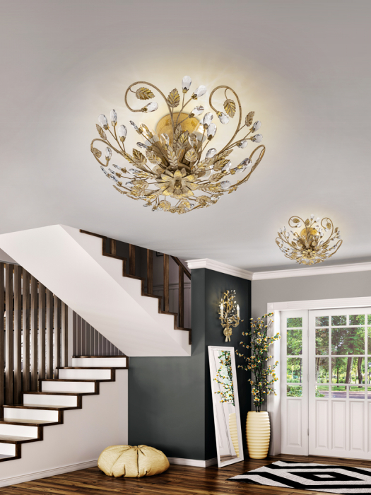 Plafoniera lux clasica rotunda aurie Nessa Ø 45 cm, metal cu cristale, 481541 - Schuller [3]