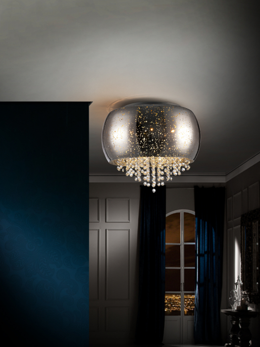 Plafoniera lux rotunda cupru/crom Eva Ø 40 cm, sticla suflata si cristale, 618271 - Schuller [6]