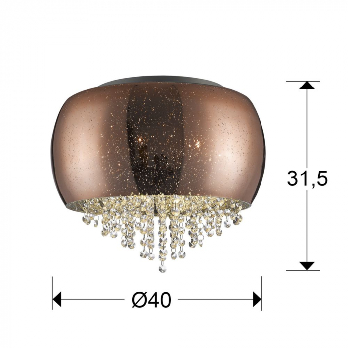 Plafoniera lux rotunda cupru/crom Eva Ø 40 cm, sticla suflata si cristale, 618271 - Schuller [3]