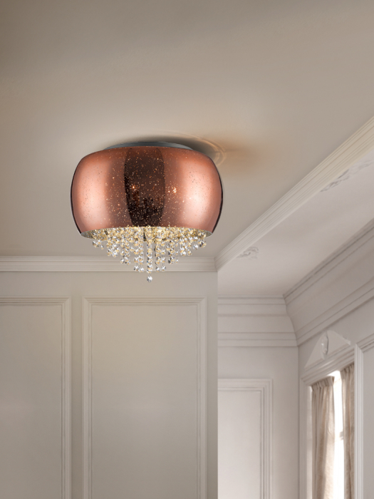 Plafoniera lux rotunda cupru/crom Eva Ø 40 cm, sticla suflata si cristale, 618271 - Schuller [2]
