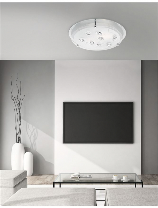 Plafoniera moderna rotunda alba Temito Ø 32/42 cm, abajur din sticla cu cristale, 697001 - Novaluce [3]