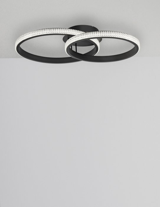 Plafoniera neagra 2 piese rotunde cu cristale acril Michai 62 cm LED, design lux, 9481094 - Novaluce [2]