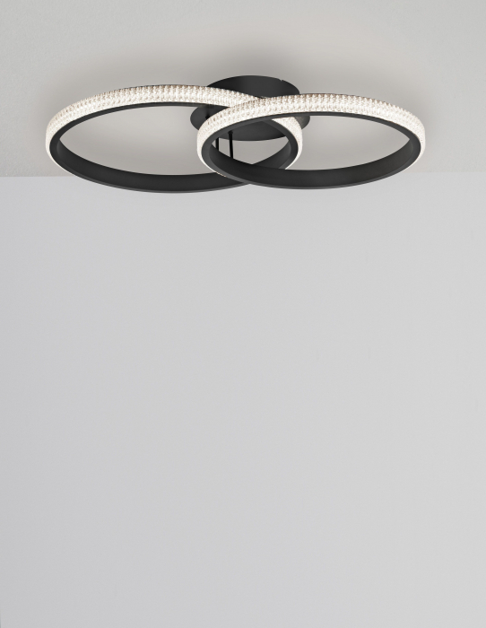 Plafoniera neagra 2 piese rotunde cu cristale acril Michai 62 cm LED, design lux, 9481094 - Novaluce [3]