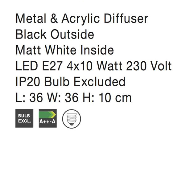 Plafoniera patrata diverse culori Sisko 36x36/46x46 cm, din metal, 866602 - Novaluce [4]