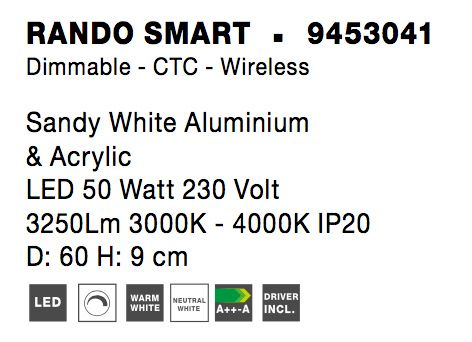 Plafoniera smart control Rondo Ø60 cm alba/neagra, iluminare LED dimabila, design modern, 9453041 - Novaluce [7]