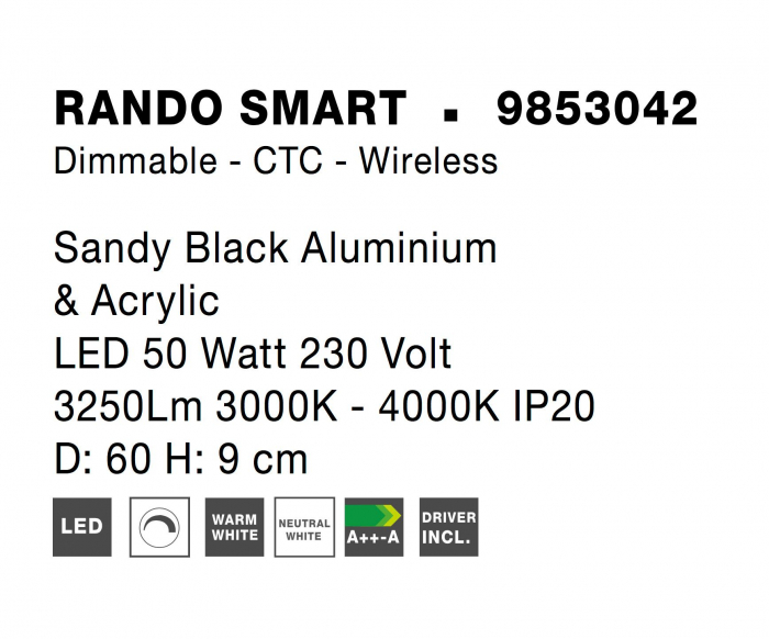 Plafoniera smart control Rondo Ø60 cm alba/neagra, iluminare LED dimabila, design modern, 9453041 - Novaluce [13]