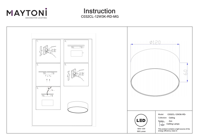 Plafonieră Zon, Aluminiu Auriu mat, 12W, MAYTONI C032CL-12W3K-RD-MG [5]