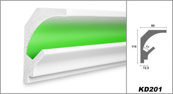 Profil pentru banda LED din polistiren extrudat acoperit cu rasina minerala KD202 - 15x9x115 cm [2]