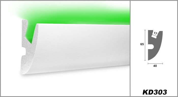 Profil pentru banda LED din polistiren extrudat acoperit cu rasina minerala KD303 - 6.5x4x115 cm [2]