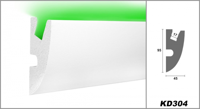Profil pentru banda LED din polistiren extrudat acoperit cu rasina minerala KD304 - 9.5x4.5x115 cm [2]