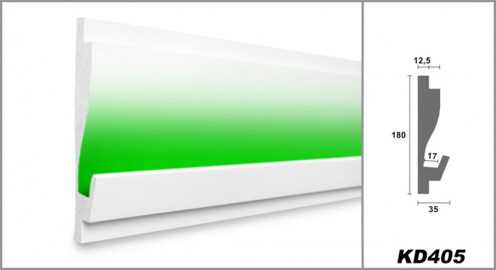Profil pentru banda LED din polistiren extrudat acoperit cu rasina minerala KD405 - 18x3.5x115 cm [3]