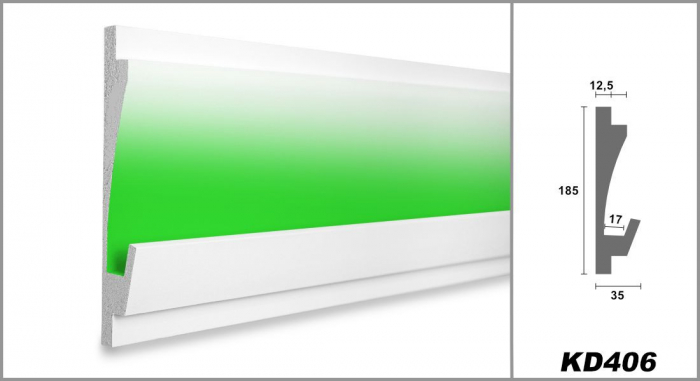 Profil pentru banda LED din polistiren extrudat acoperit cu rasina minerala KD406 - 18.5x3.5x115 cm [3]