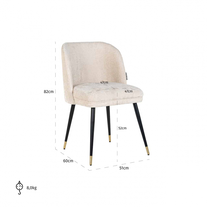 Scaun Alicia chenille alb ignifugat (FR-Bergen 900 chenille alb), S4547 FR WHITE CHENILLE - Richmond Interiors [5]