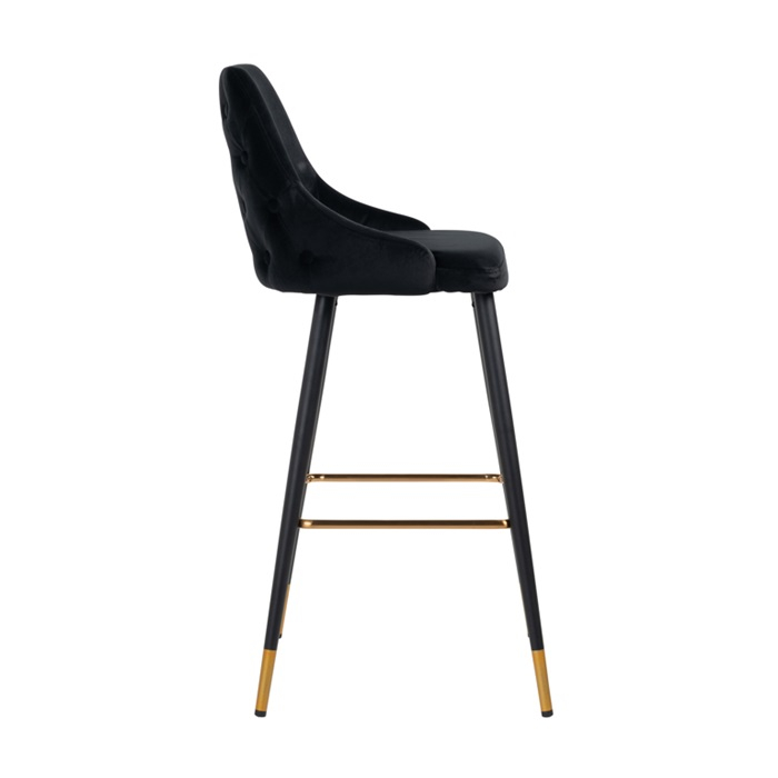 Scaun bar catifea premium negru/bej/gri Arvi picioare negre metal cu capace protectie aurii, S4476 BLACK VELVET - Richmond Interiors [2]