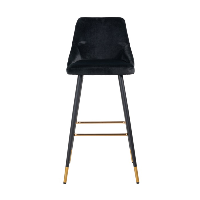 Scaun bar catifea premium negru/bej/gri Arvi picioare negre metal cu capace protectie aurii, S4476 BLACK VELVET - Richmond Interiors [3]
