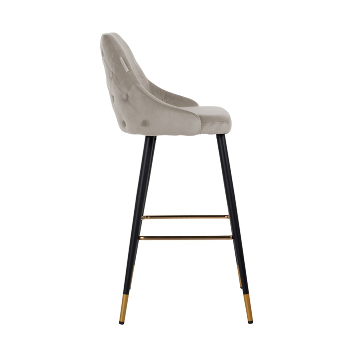 Scaun bar catifea premium negru/bej/gri Arvi picioare negre metal cu capace protectie aurii, S4476 BLACK VELVET - Richmond Interiors [7]