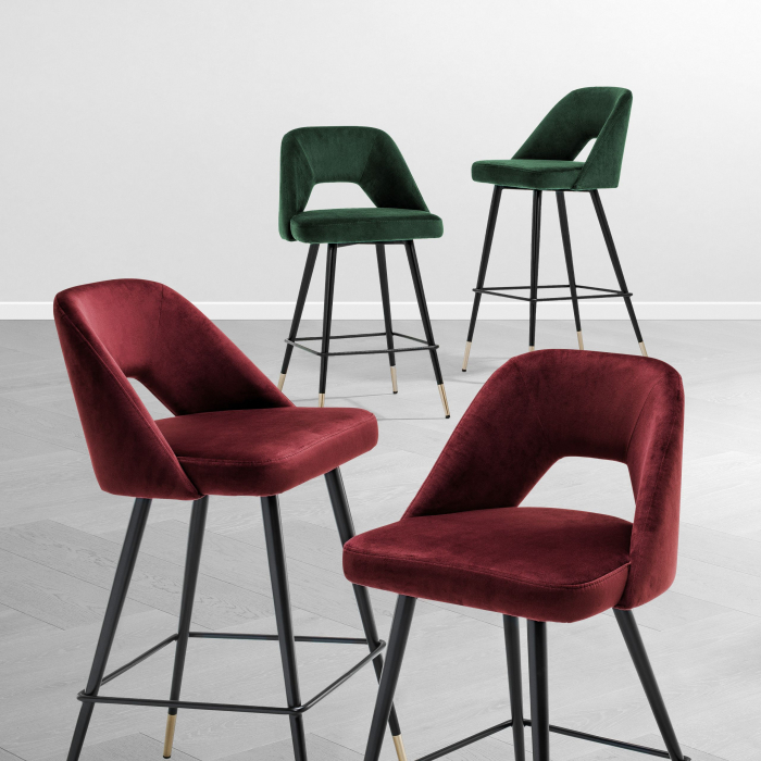Scaun bar lux Avorio 65 cm catifea diverse culori, picioare negre cu auriu | Eichholtz - 112053 [4]