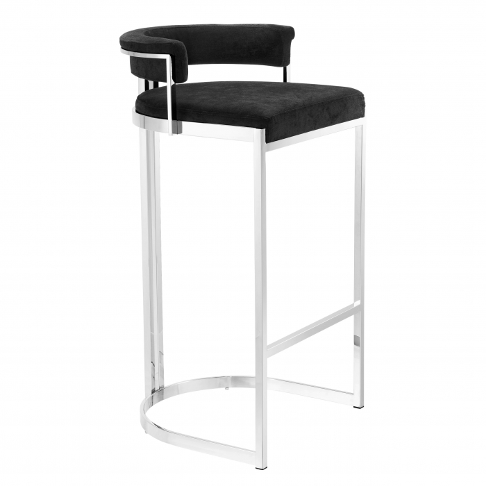 Scaun bar lux Dante 77 cm catifea neagra, picioare argintii otel | Eichholtz - 111660 [3]