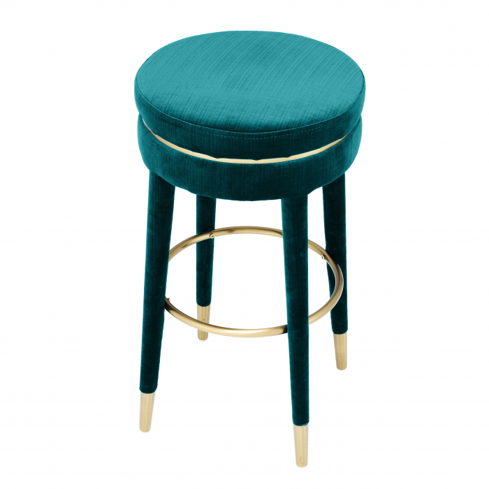 Scaun bar rotund fara brate Parisian 78 cm catifea albastra/verde, detalii aurii | Eichholtz - 113719 [3]