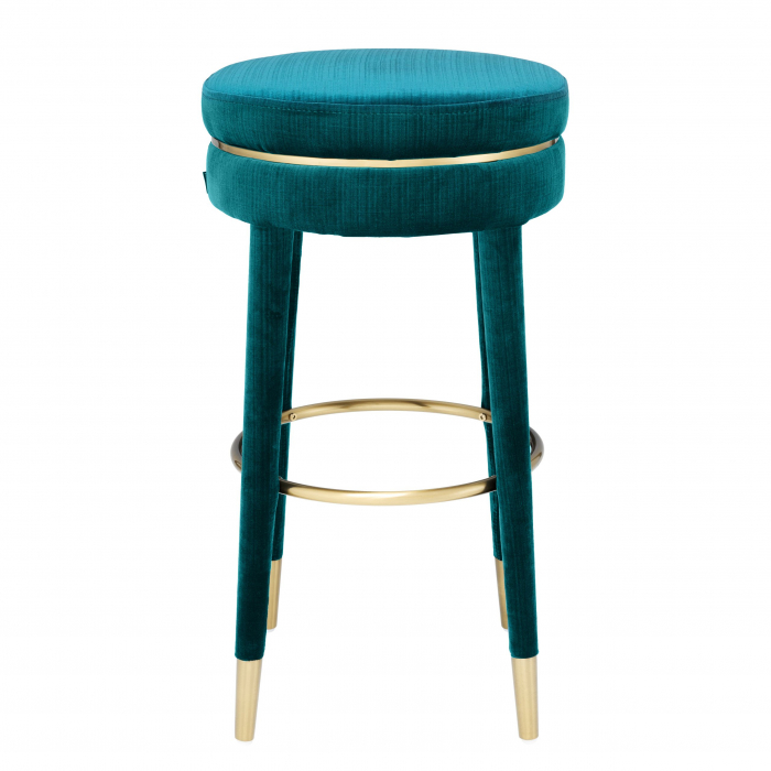 Scaun bar rotund fara brate Parisian 78 cm catifea albastra/verde, detalii aurii | Eichholtz - 113719 [2]