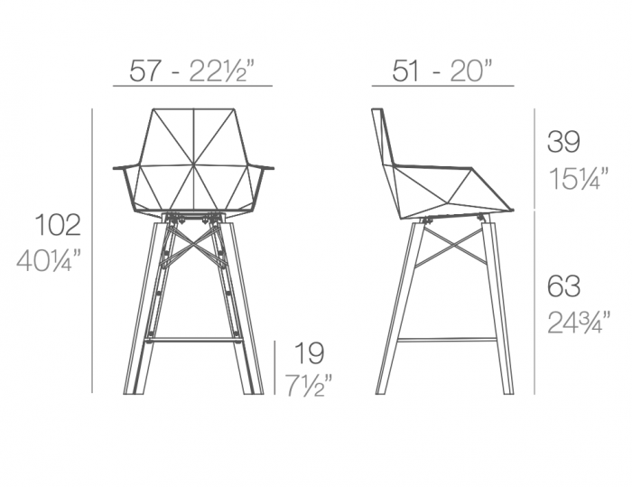 Scaun bar terasa Faz cu brate 57x51x102 cm picioare lemn, model geometric modern, 54304 - Vondom [2]