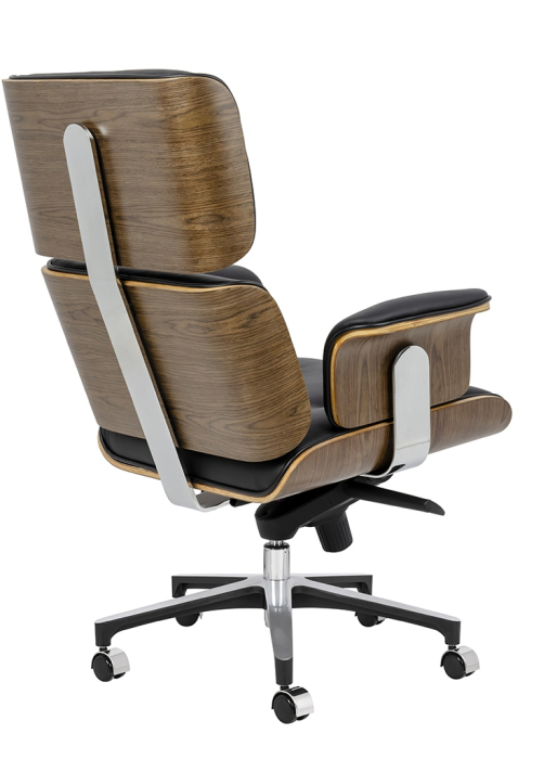 Scaun birou directorial lux Business, piele italiana neagra, lemn nuc, baza metalica, YS-6809.BLACK.WALNUT - King [2]
