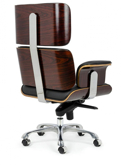 Scaun birou directorial lux Business, piele italiana neagra, lemn nuc/frasin,trandafir, baza metalica, YS-6809.BLACK.WALNUT - King [20]