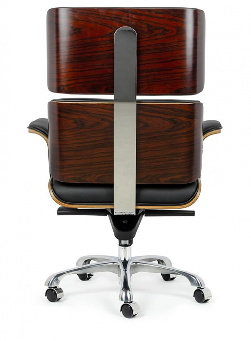 Scaun birou directorial lux Business, piele italiana neagra, lemn nuc/frasin,trandafir, baza metalica, YS-6809.BLACK.WALNUT - King [21]