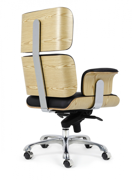 Scaun birou directorial lux Business, piele italiana neagra, lemn nuc/frasin,trandafir, baza metalica, YS-6809.BLACK.WALNUT - King [17]
