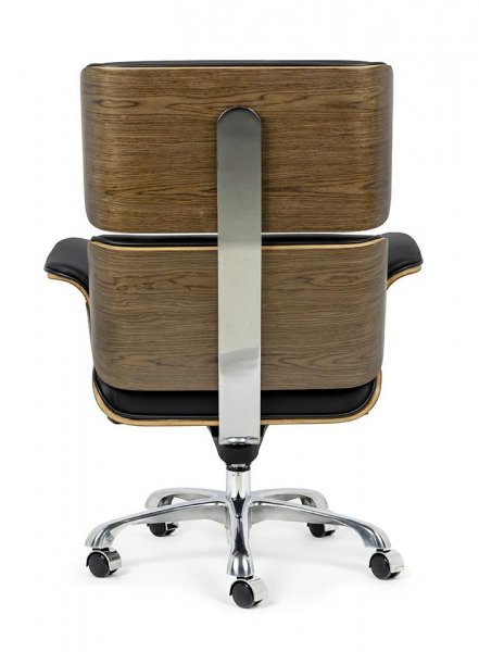 Scaun birou directorial lux Business, piele italiana neagra, lemn nuc/frasin,trandafir, baza metalica, YS-6809.BLACK.WALNUT - King [5]
