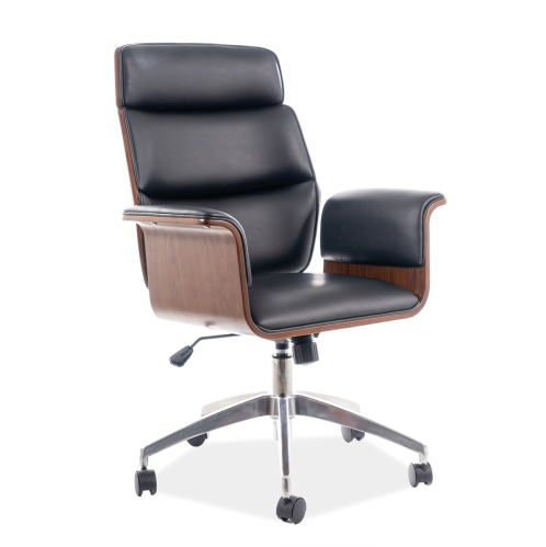 Scaun birou executiv Bahar spatar lemn nuc, tapiterie piele ecologica neagra, design lux, OBROREGONCOR - Signal [1]