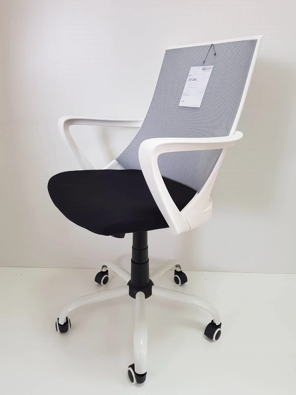 Scaun birou modern gri, negru si alb Rukmi, tapiterie textil, baza rotativa alba metal, OBRQ248SZC - Signal [2]