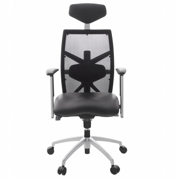 Scaun birou premium negru Osaka tapitat piele naturala, spatar mesh, tetiera ajustabila, OC00150BL - Kokoon [2]