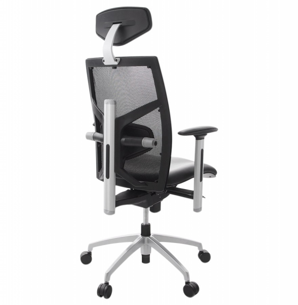 Scaun birou premium negru Osaka tapitat piele naturala, spatar mesh, tetiera ajustabila, OC00150BL - Kokoon [4]