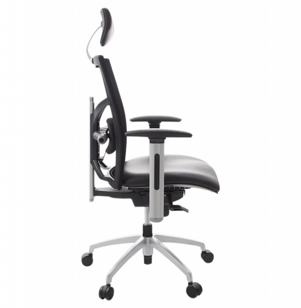 Scaun birou premium negru Osaka tapitat piele naturala, spatar mesh, tetiera ajustabila, OC00150BL - Kokoon [3]
