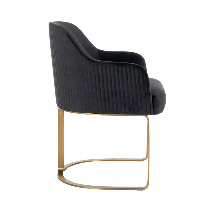 Scaun catifea lux Rados antracit/bej/gri, cadru otel inoxidabil auriu, cu brate, S4492 STONE VELVET - Richmond Interiors [8]