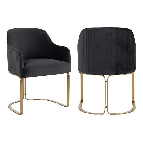 Scaun catifea lux Rados antracit/bej/gri, cadru otel inoxidabil auriu, cu brate, S4492 STONE VELVET - Richmond Interiors [12]