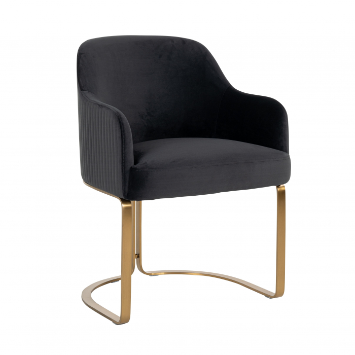 Scaun catifea lux Rados antracit/bej/gri, cadru otel inoxidabil auriu, cu brate, S4492 STONE VELVET - Richmond Interiors [17]