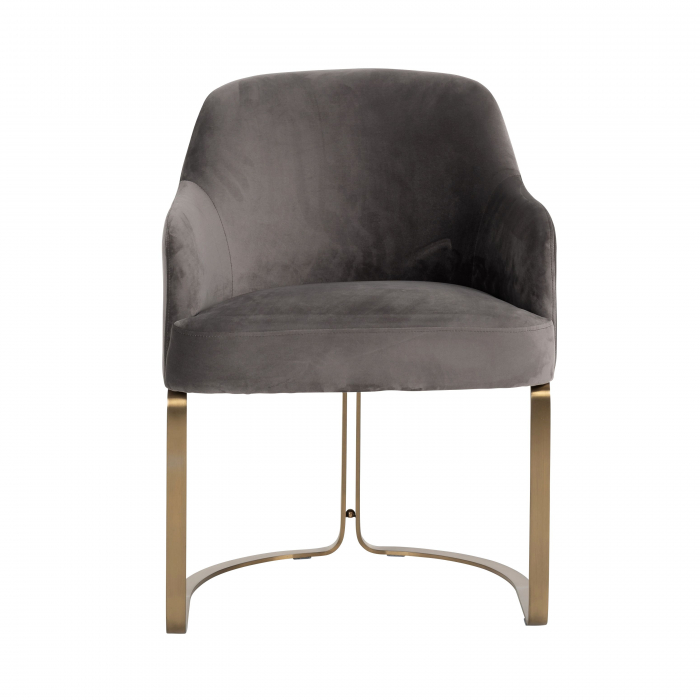 Scaun catifea lux Rados antracit/bej/gri, cadru otel inoxidabil auriu, cu brate, S4492 STONE VELVET - Richmond Interiors [3]