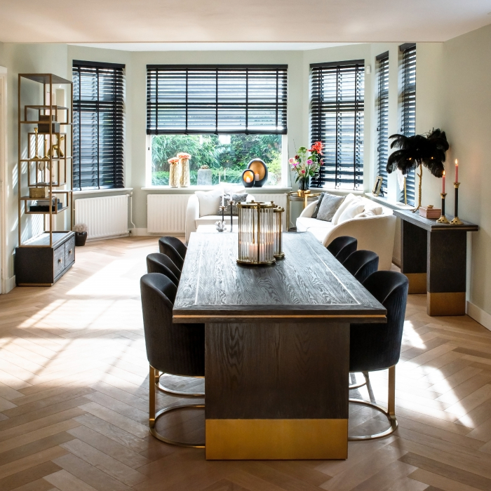 Scaun catifea lux Rados antracit/bej/gri, cadru otel inoxidabil auriu, cu brate, S4492 STONE VELVET - Richmond Interiors [18]