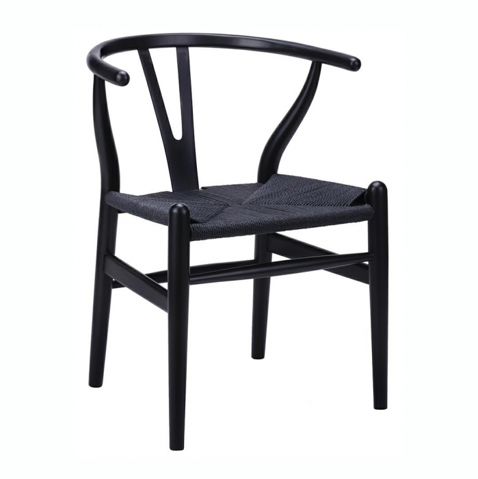 Scaun clasic negru Saku Premium cu spatar rotunjit din lemn masiv, sezut impletit, DC-541.BLACK.NATURAL - King [18]