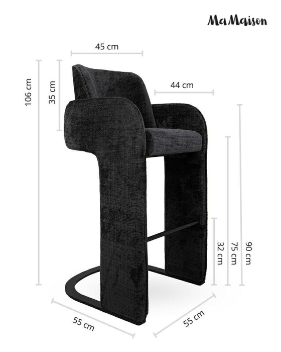Scaun de Bar Bora 55x55x106 cm, Negru - MaMaison [9]